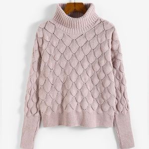 BRAND NEW blush pink scalloped knit turtleneck sweater